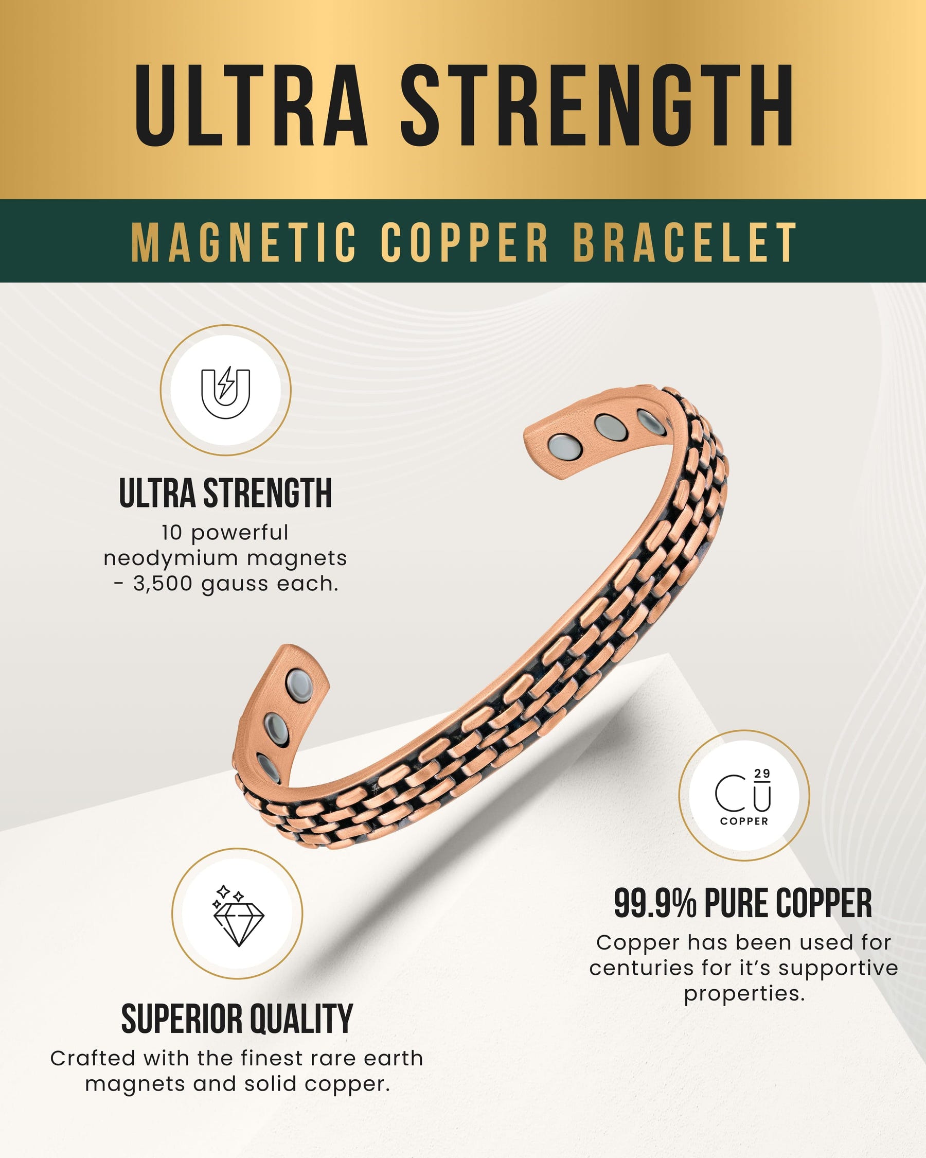 Magnetic Bracelet Link Chain Inlay Copper Cuff Magnetic Therapy Bracelet for Men & Women MagnetRX