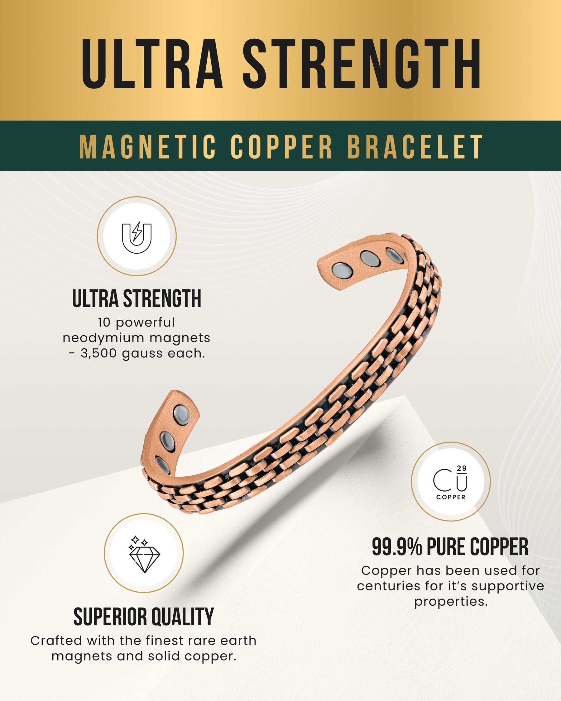 Magnetic Bracelet Link Chain Inlay Copper Cuff Magnetic Therapy Bracelet for Men & Women MagnetRX