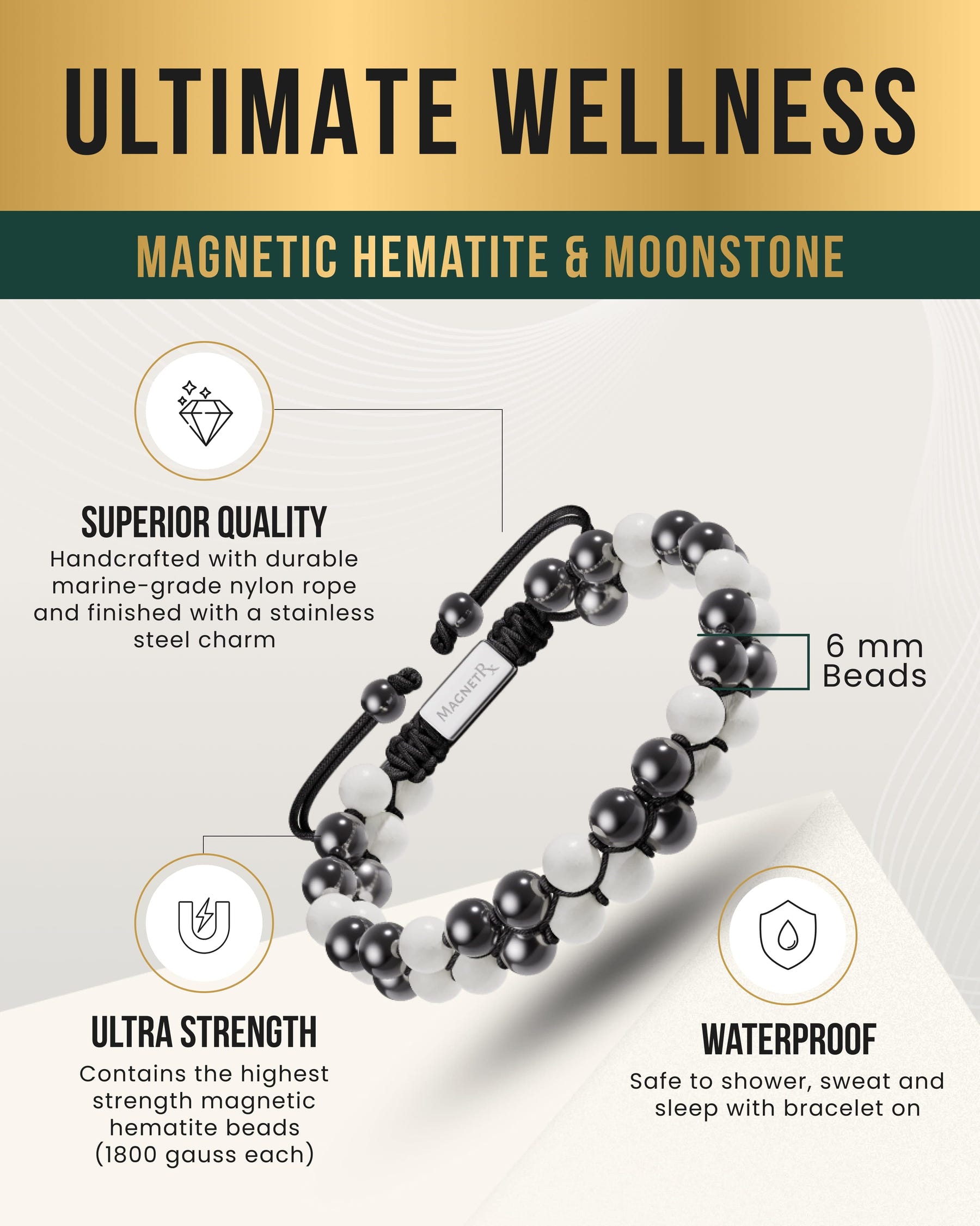 Magnetic Bracelet Magnetic Hematite & Moonstone Beaded Bracelet for Women MagnetRX