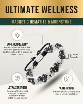 Magnetic Bracelet Magnetic Hematite & Moonstone Beaded Bracelet for Women MagnetRX