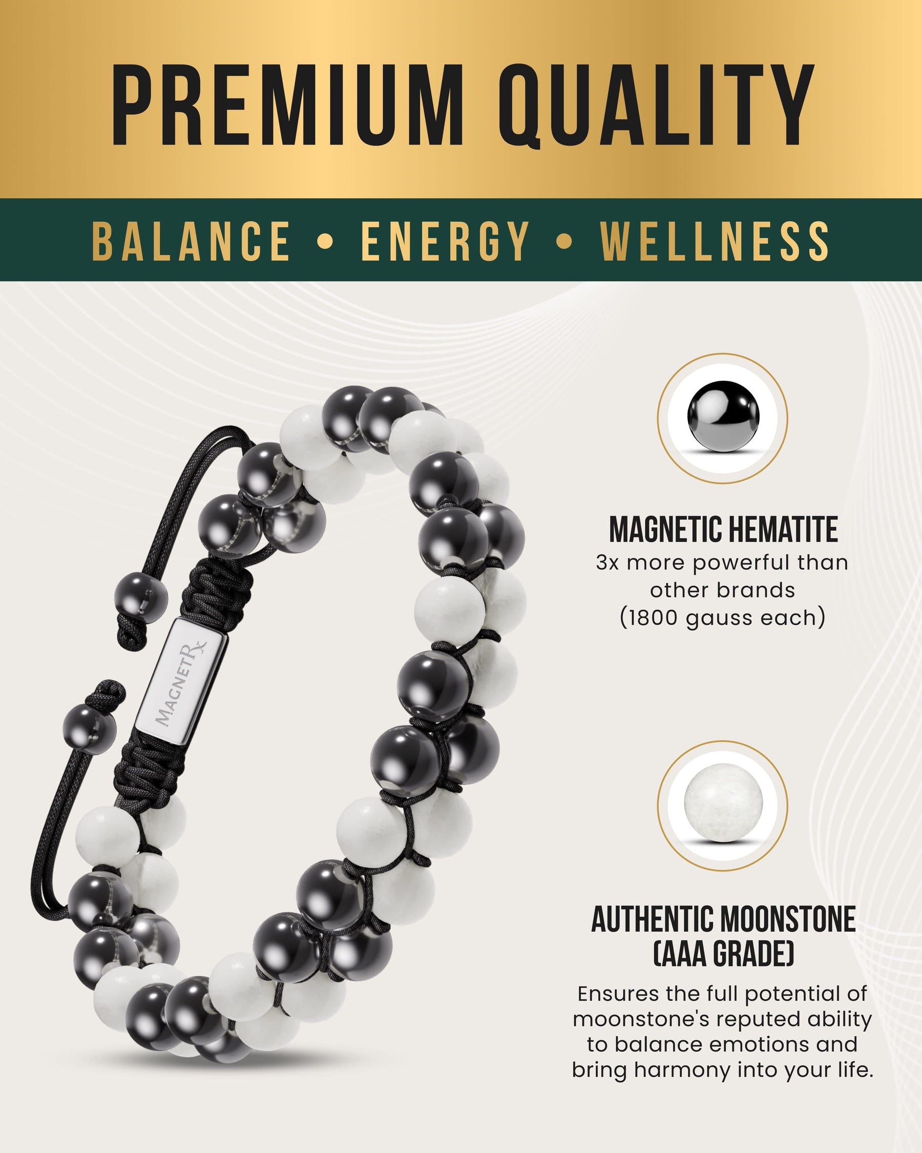 Magnetic Bracelet Magnetic Hematite & Moonstone Beaded Bracelet for Women MagnetRX