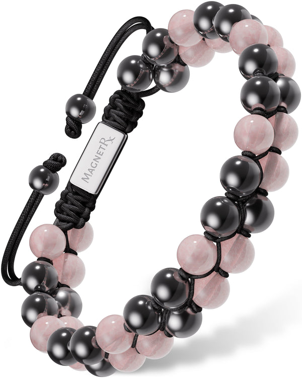 Magnetic Hematite & Rose Quartz Beaded Bracelet for Women