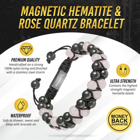 Magnetic Bracelet Magnetic Hematite & Rose Quartz Beaded Bracelet for Women MagnetRX