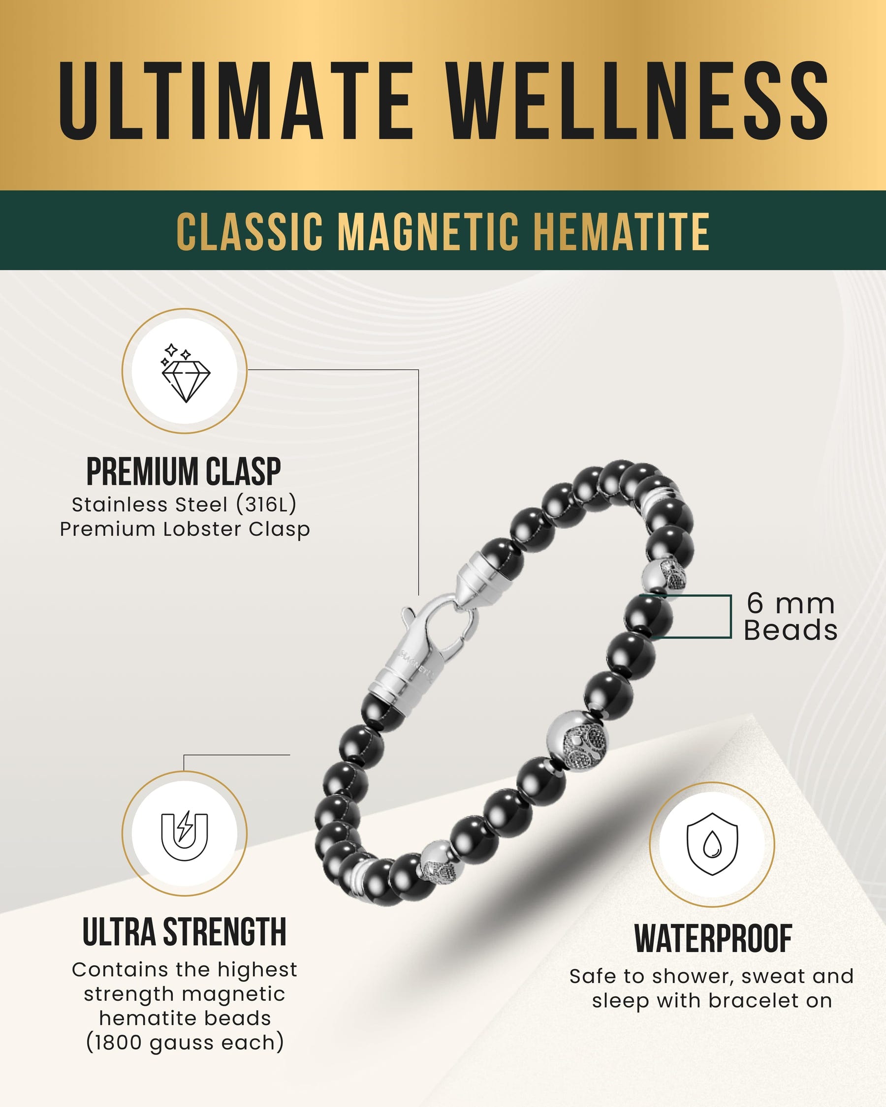 Magnetic Bracelet MAX Strength Magnetic Hematite Bracelet (Armory) MagnetRX