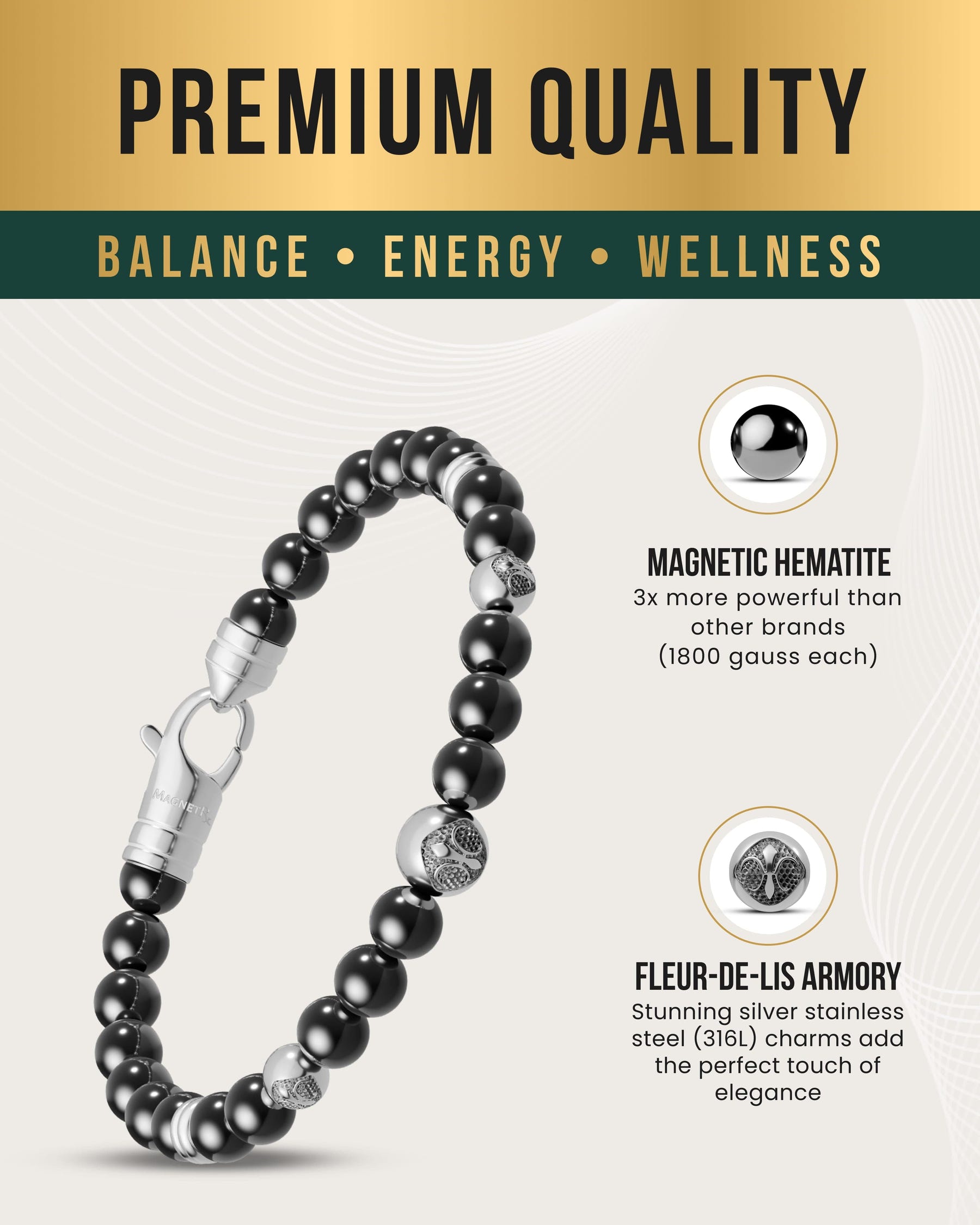 Magnetic Bracelet MAX Strength Magnetic Hematite Bracelet (Armory) MagnetRX