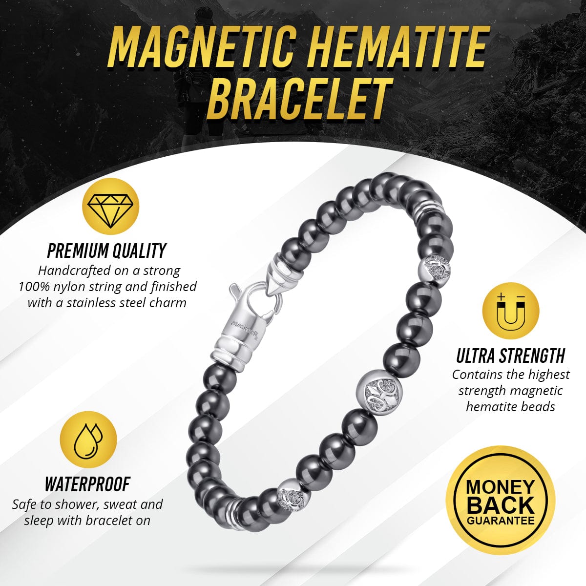 Magnetic Bracelet MAX Strength Magnetic Hematite Bracelet (Armory) MagnetRX