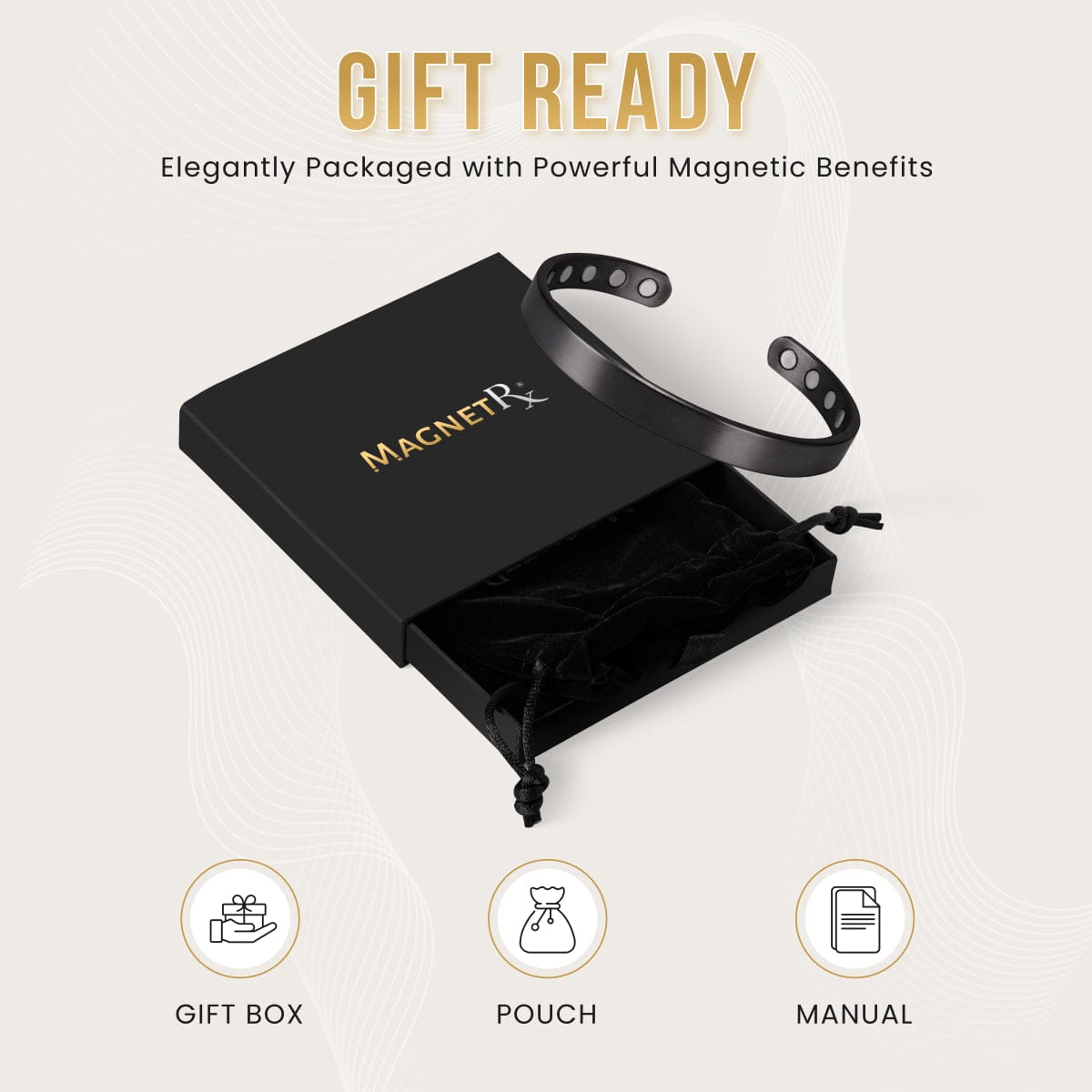 Magnetic Bracelet Men’s Magnetic Bracelet Cuff (Brushed Black) MagnetRX