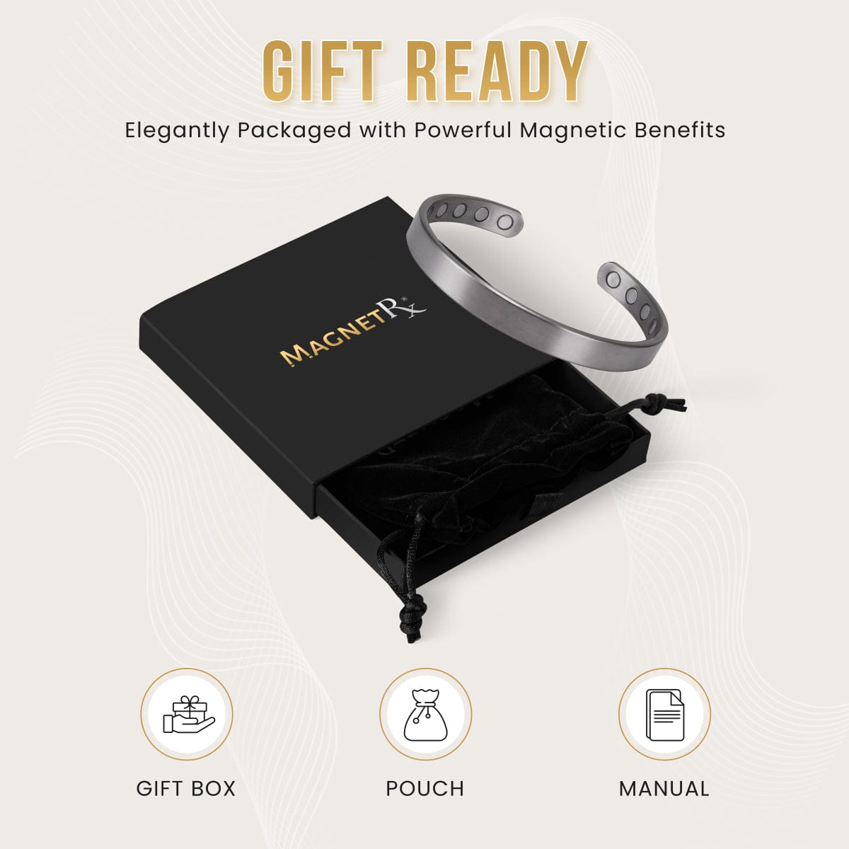 Magnetic Bracelet Men’s Magnetic Bracelet Cuff (Brushed Silver) MagnetRX