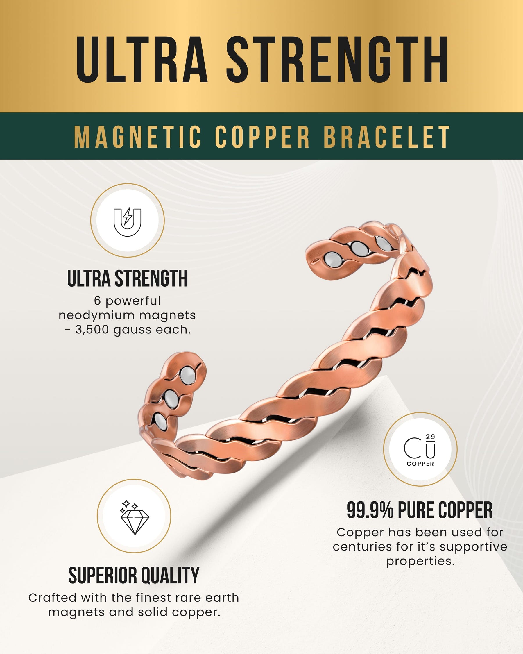Magnetic Bracelet Rugged Twist Copper Magnetic Therapy Bracelet Bangle MagnetRX