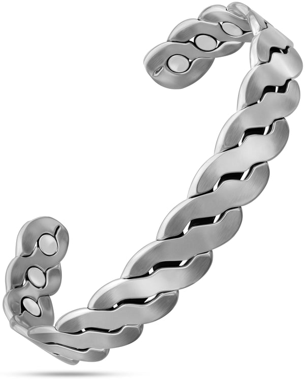 Rugged Twist Magnetic Therapy Bracelet Silver Bangle