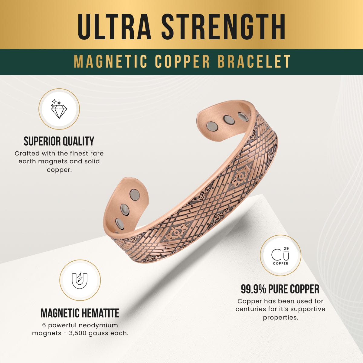 Magnetic Bracelet Stamped Celtic Mist Magnetic Copper Bracelet Cuff for Men MagnetRX