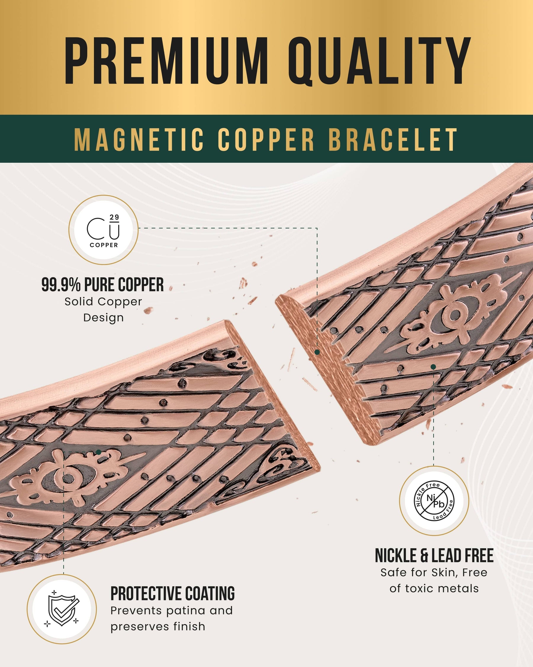 Magnetic Bracelet Stamped Celtic Mist Magnetic Copper Bracelet Cuff for Men MagnetRX