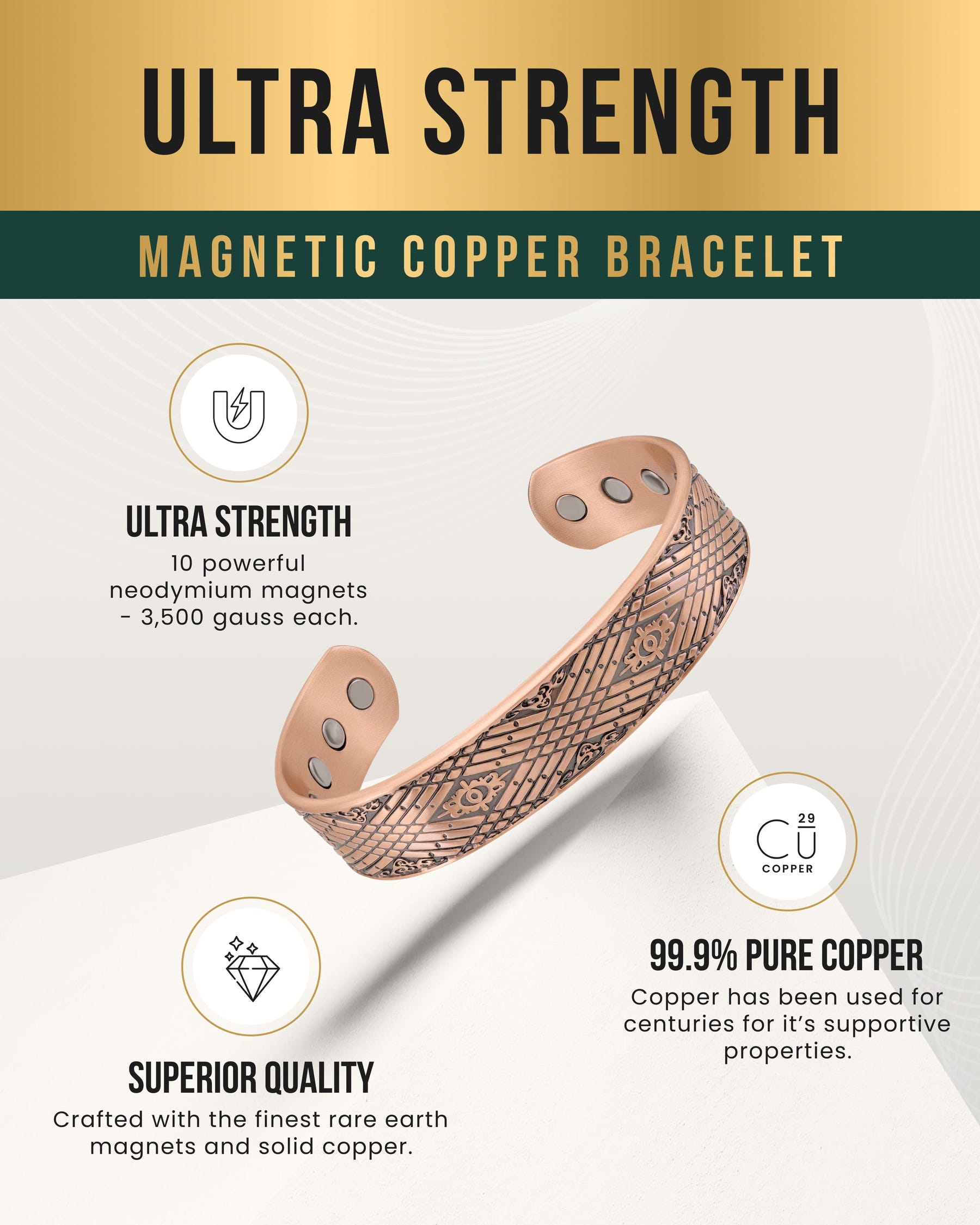 Magnetic Bracelet Stamped Celtic Mist Magnetic Copper Bracelet Cuff for Men MagnetRX