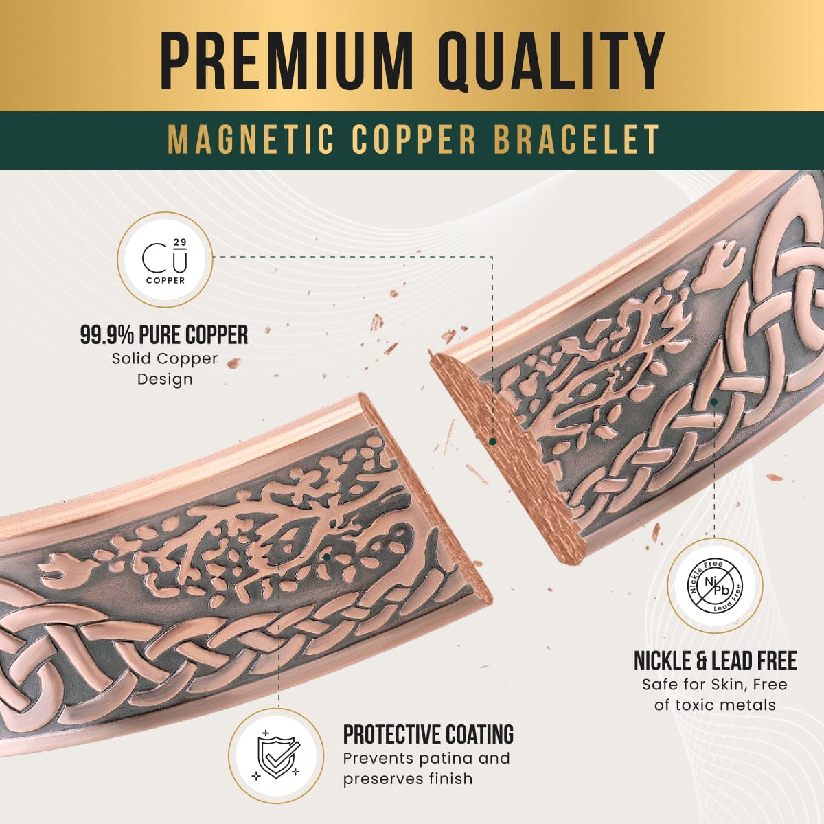 Magnetic Bracelet Stamped Irish Tree Magnetic Copper Bracelet Cuff for Men MagnetRX