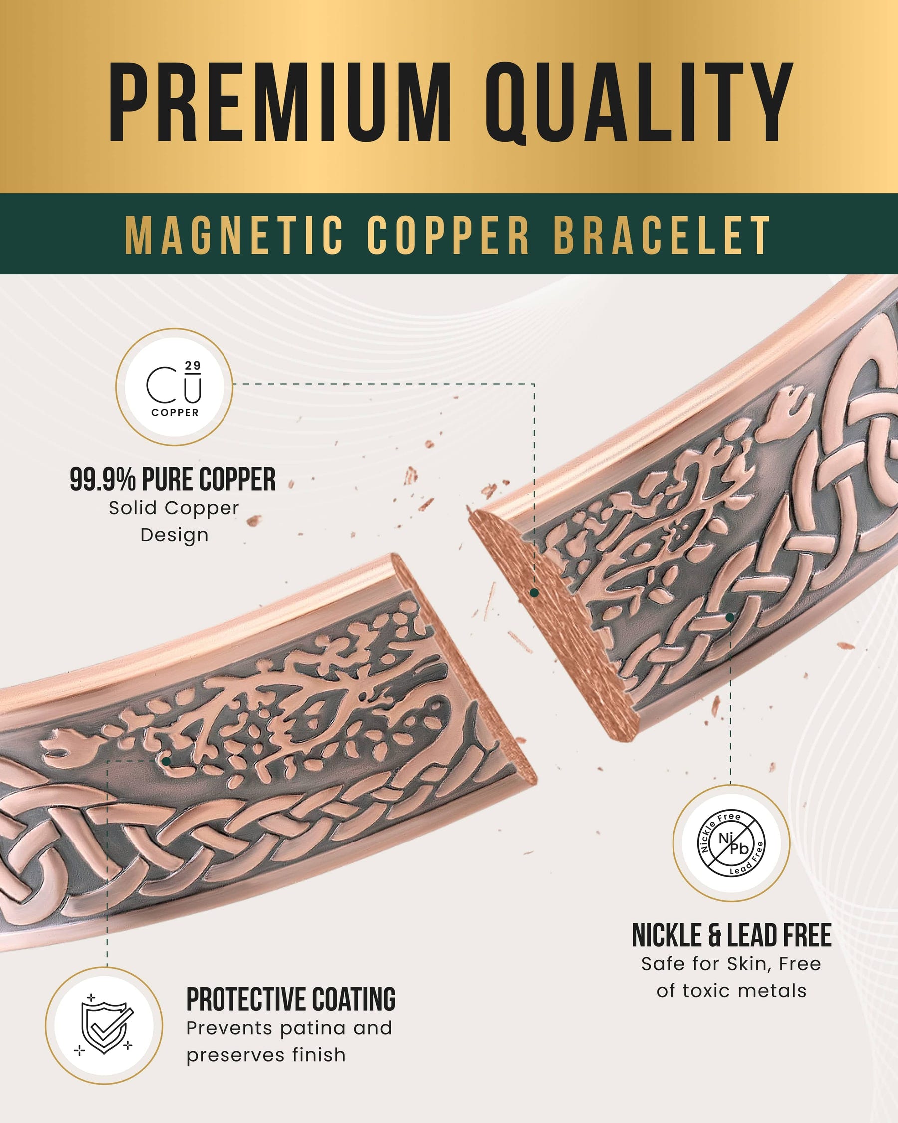Magnetic Bracelet Stamped Irish Tree Magnetic Copper Bracelet Cuff for Men MagnetRX