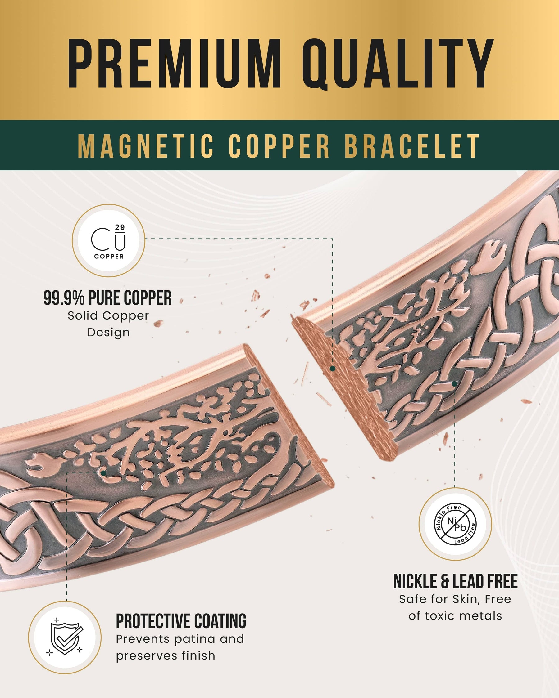 Magnetic Bracelet Stamped Irish Tree Magnetic Copper Bracelet Cuff for Men MagnetRX