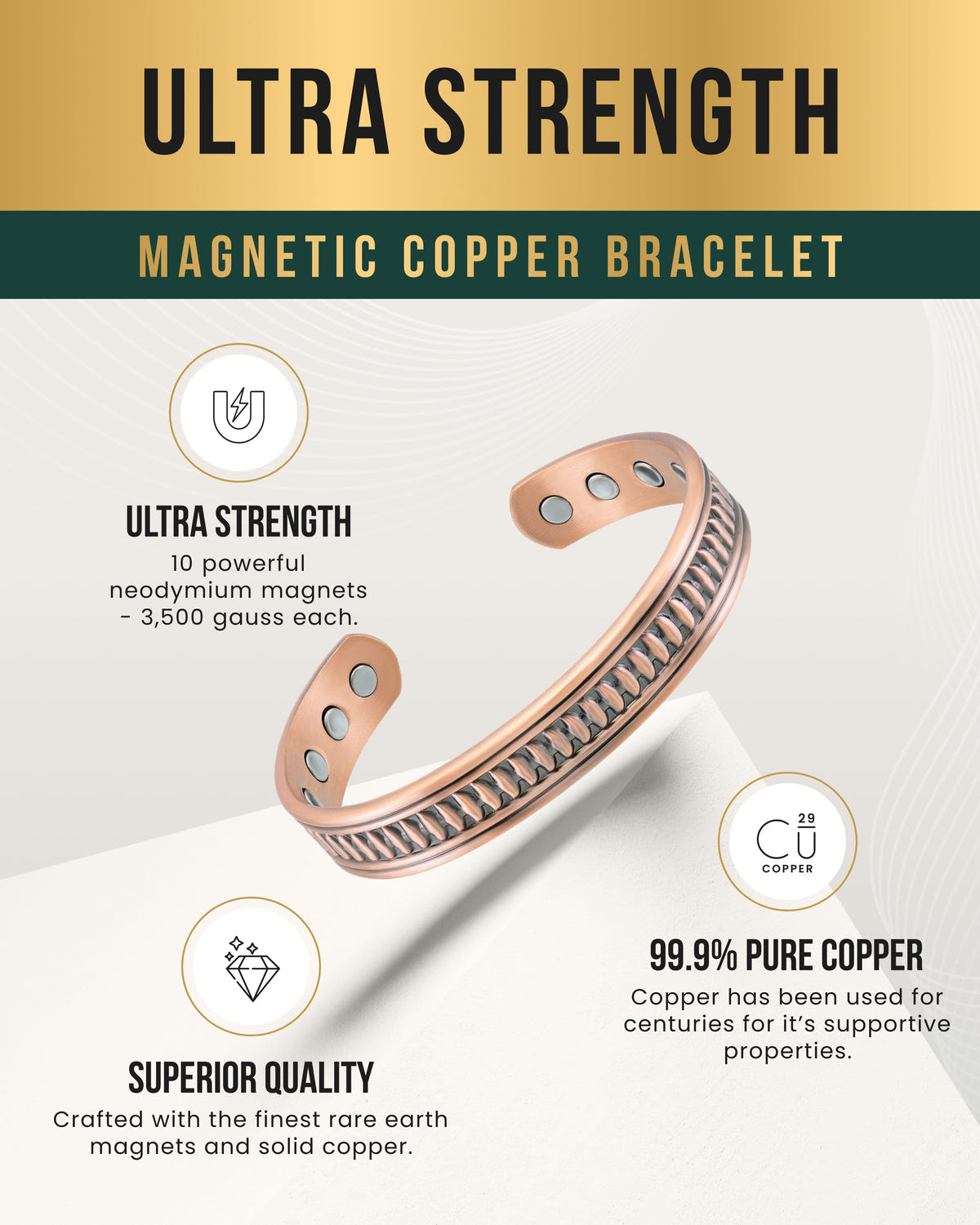 Stamped Native Magnetic Copper Bracelet Cuff for Men - MagnetRX