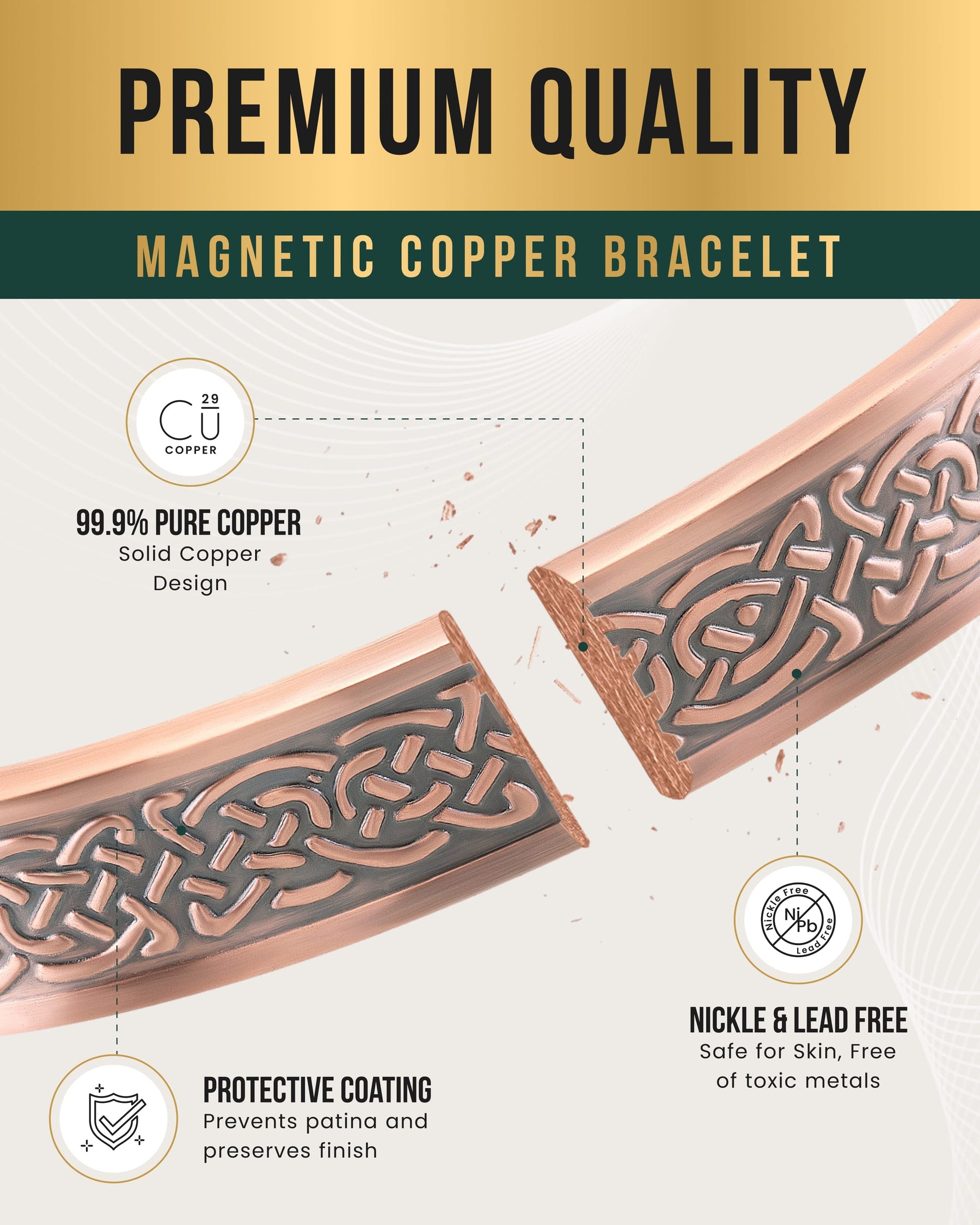 Magnetic Bracelet Stamped Shielded Knot Magnetic Copper Bracelet Cuff for Men MagnetRX