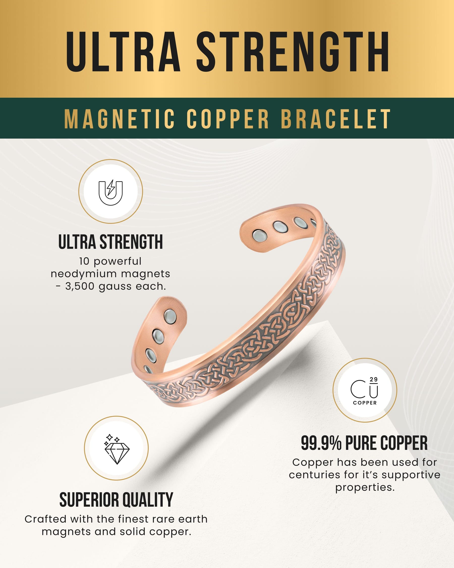 Magnetic Bracelet Stamped Shielded Knot Magnetic Copper Bracelet Cuff for Men MagnetRX