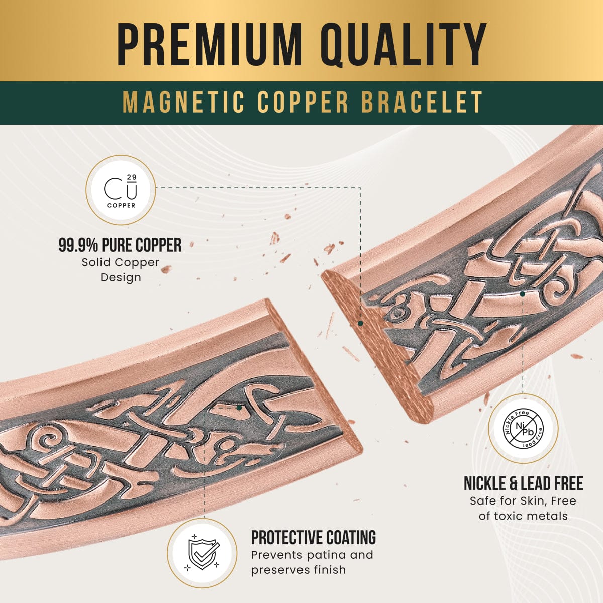 Magnetic Bracelet Stamped Viking Magnetic Copper Bracelet Cuff for Men MagnetRX