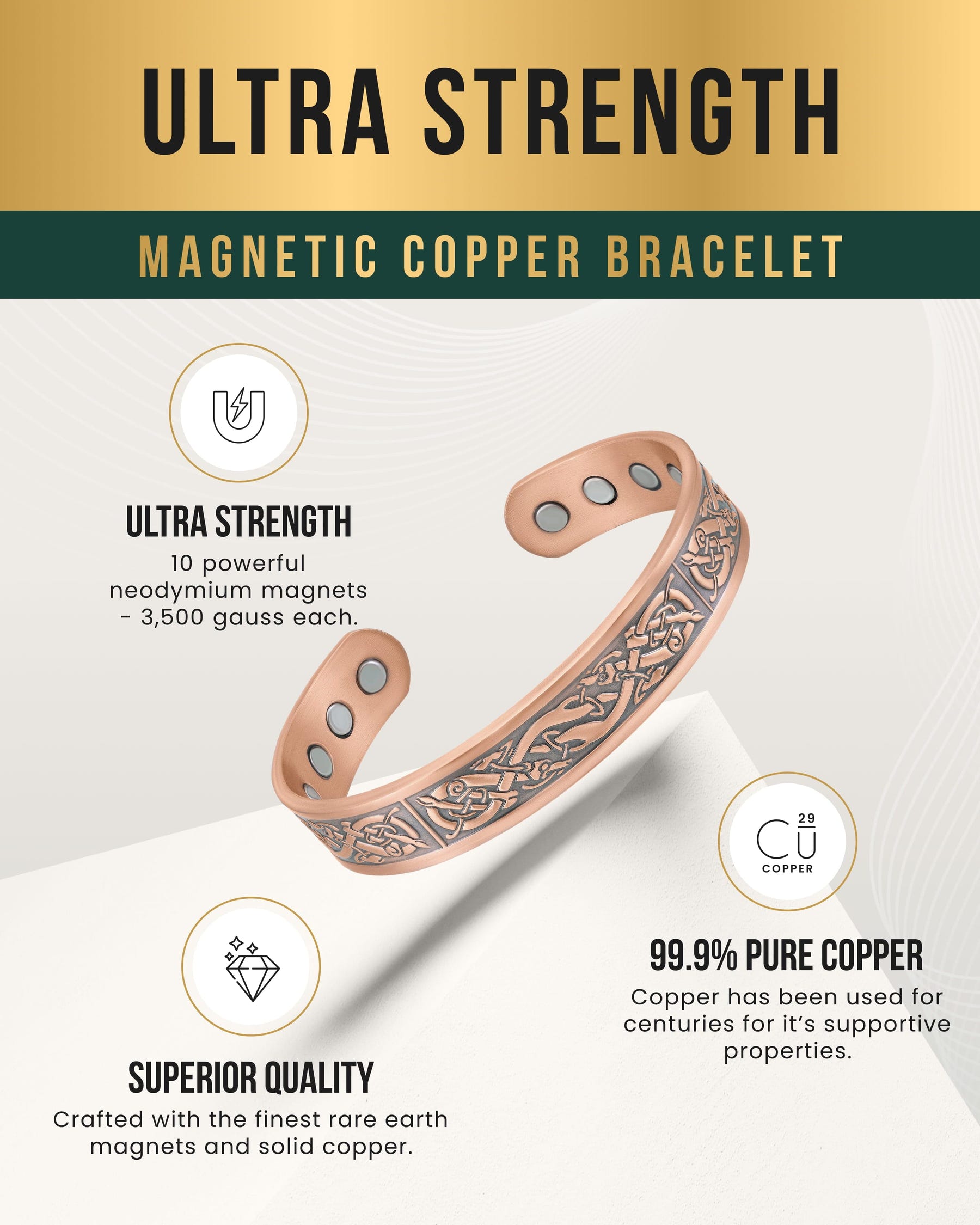 Magnetic Bracelet Stamped Viking Magnetic Copper Bracelet Cuff for Men MagnetRX