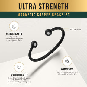 Twisted Cable Magnetic Bracelet Cuff (Black)