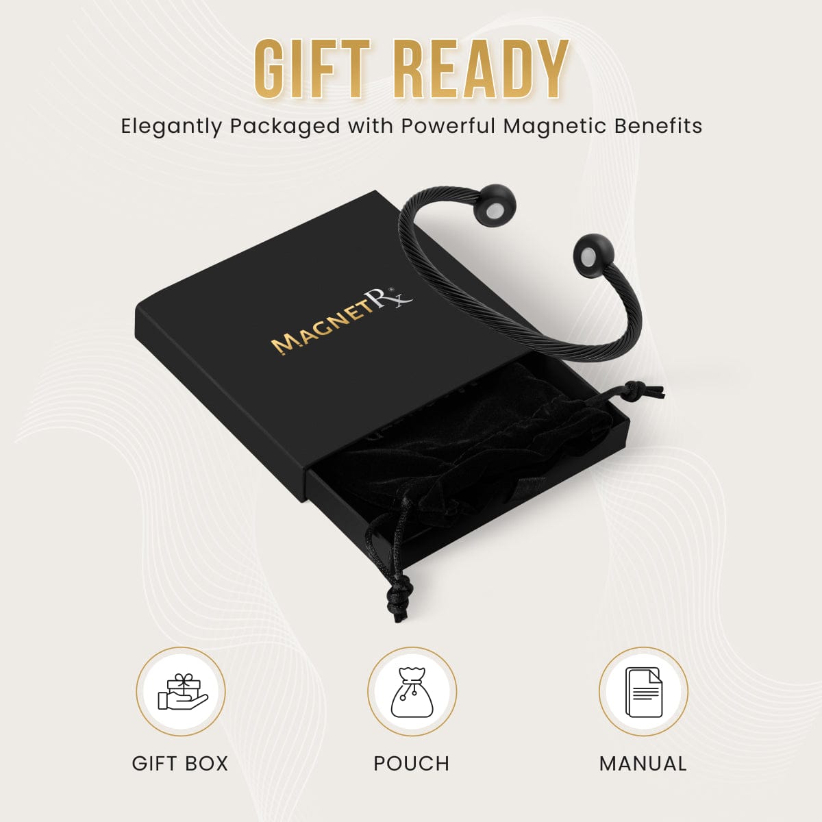 Twisted Cable Magnetic Bracelet Cuff (Black)