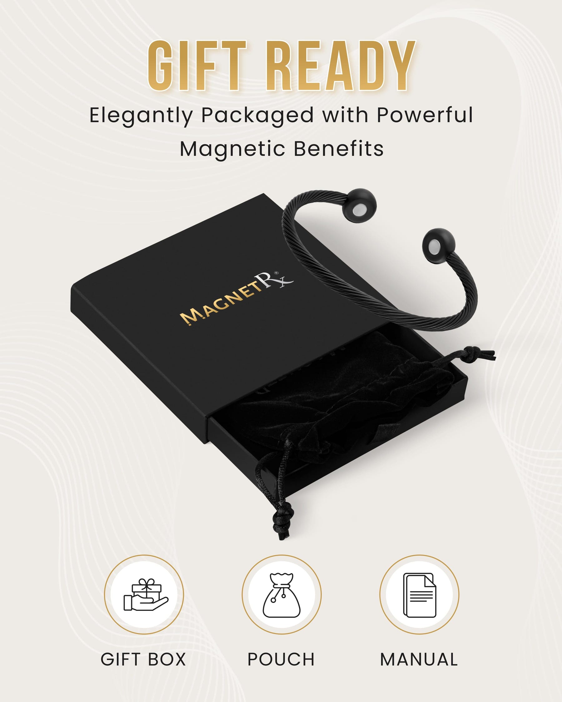 Magnetic Bracelet Twisted Cable Magnetic Bracelet Cuff (Black) MagnetRX