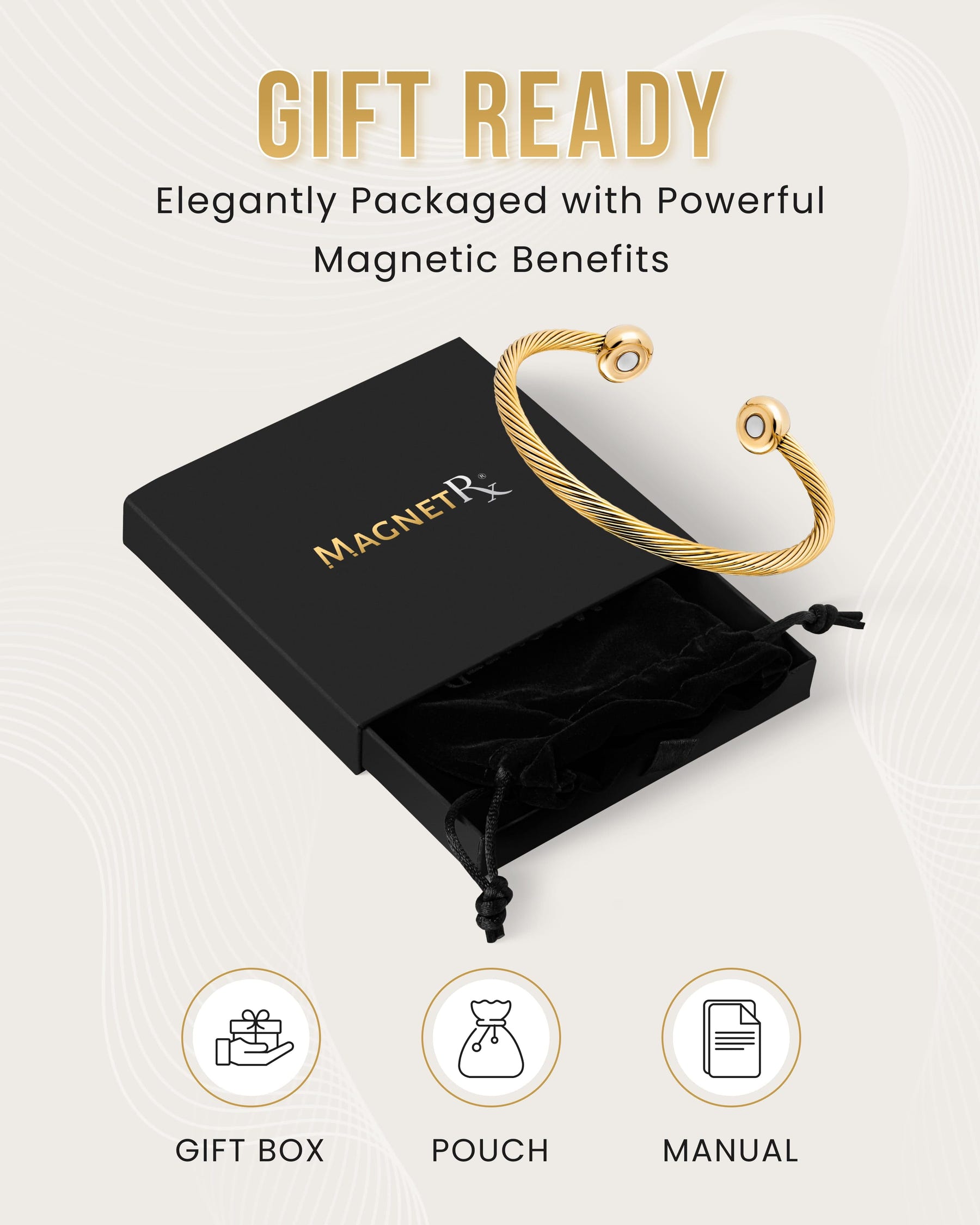 Magnetic Bracelet Twisted Cable Magnetic Bracelet Cuff (Gold) MagnetRX