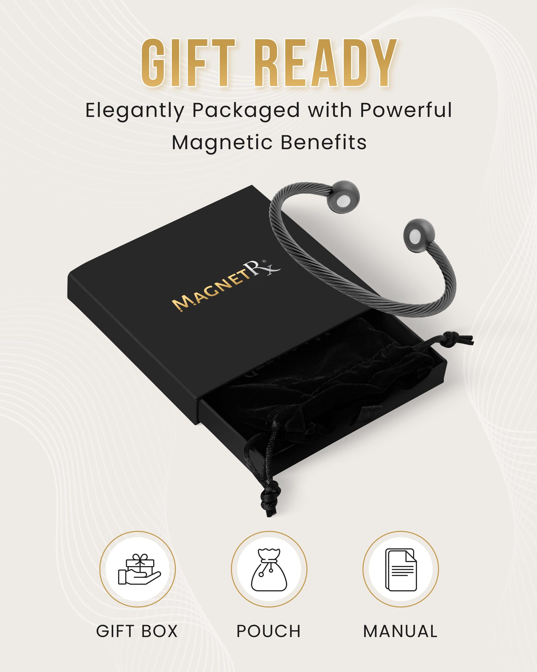 Magnetic Bracelet Twisted Cable Magnetic Bracelet Cuff (Gunmetal) MagnetRX