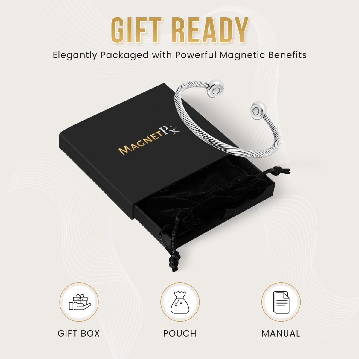 Magnetic Bracelet Twisted Cable Magnetic Bracelet Cuff (Silver) MagnetRX