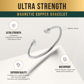 Magnetic Bracelet Twisted Cable Magnetic Bracelet Cuff (Silver) MagnetRX