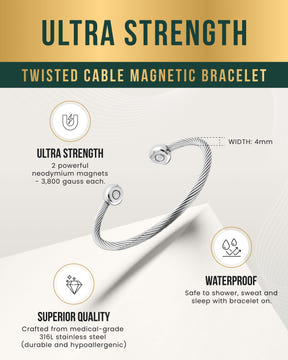 Magnetic Bracelet Twisted Cable Magnetic Bracelet Cuff (Silver) MagnetRX