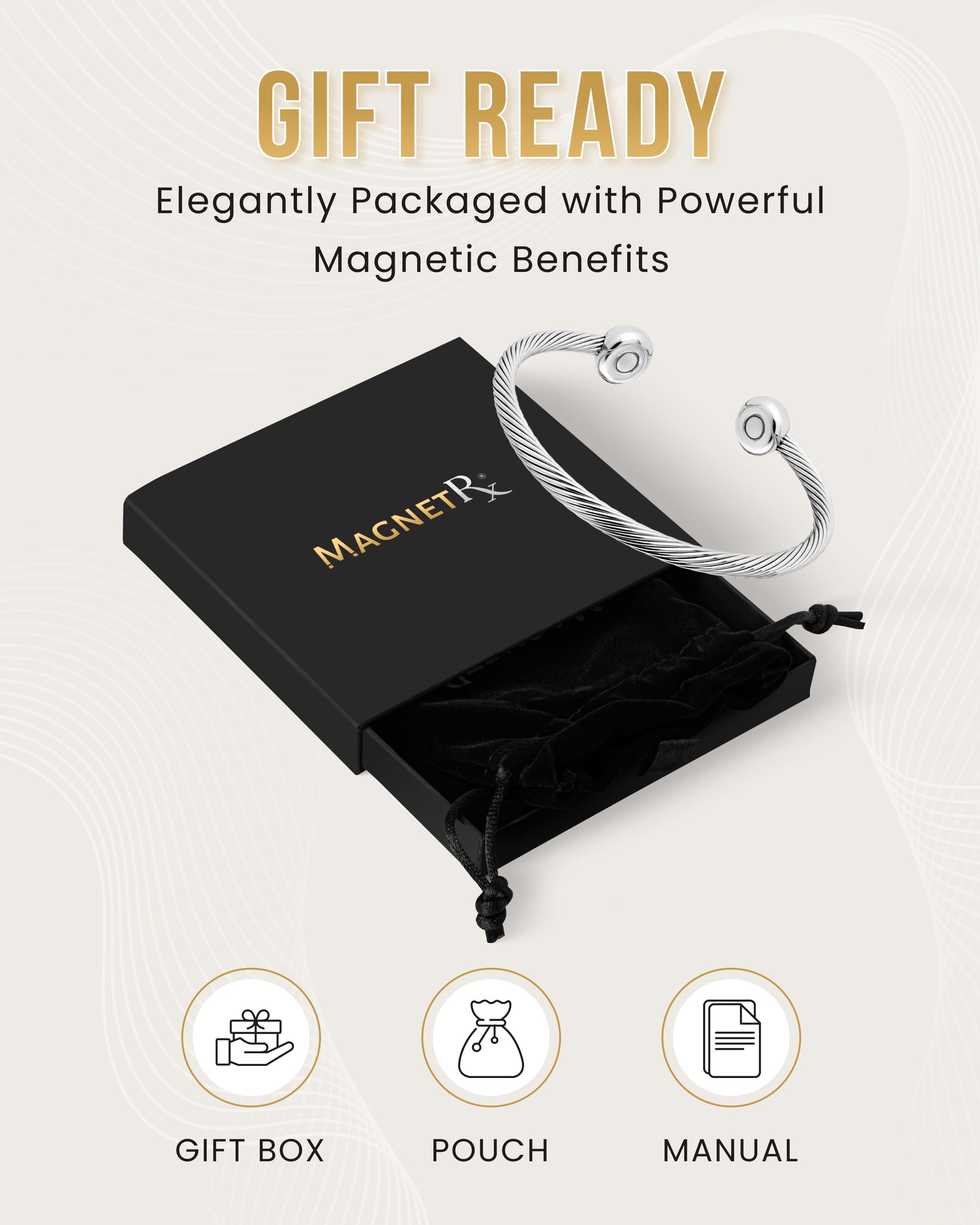 Magnetic Bracelet Twisted Cable Magnetic Bracelet Cuff (Silver) MagnetRX