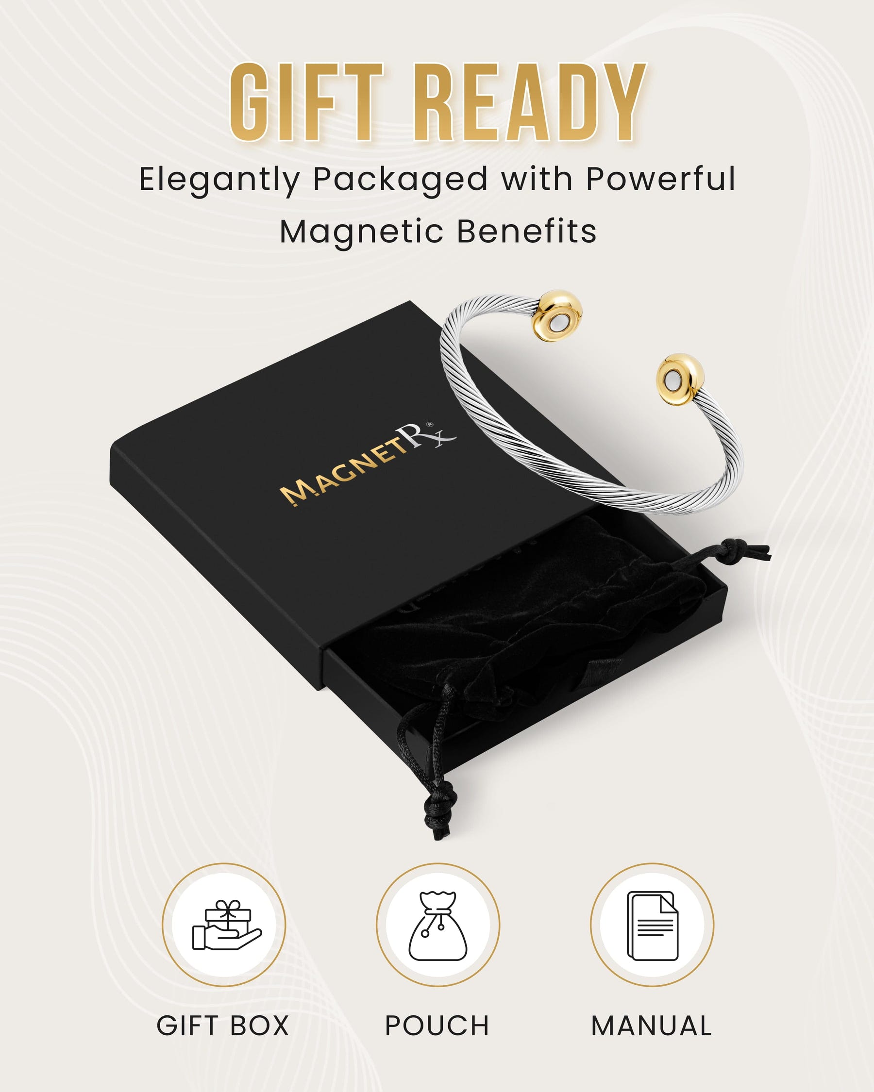 Magnetic Bracelet Twisted Cable Magnetic Bracelet Cuff (Silver & Gold) MagnetRX