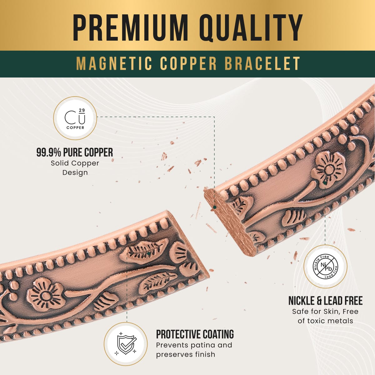 Magnetic Bracelet Women’s Floral Style Copper Magnetic Therapy Bracelet Bangle MagnetRX