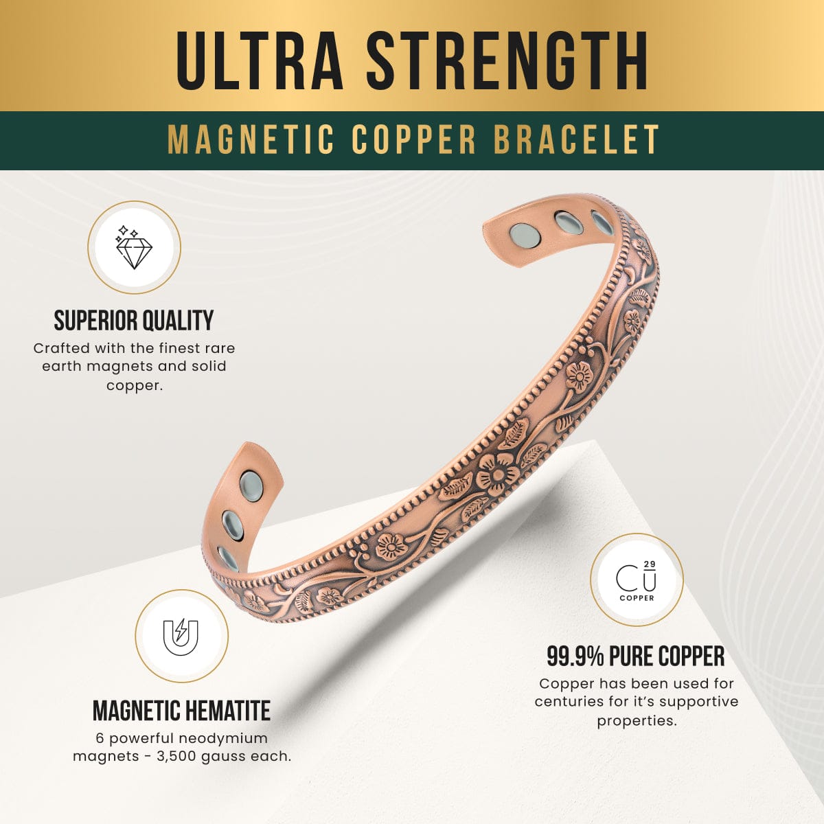 Magnetic Bracelet Women’s Floral Style Copper Magnetic Therapy Bracelet Bangle MagnetRX