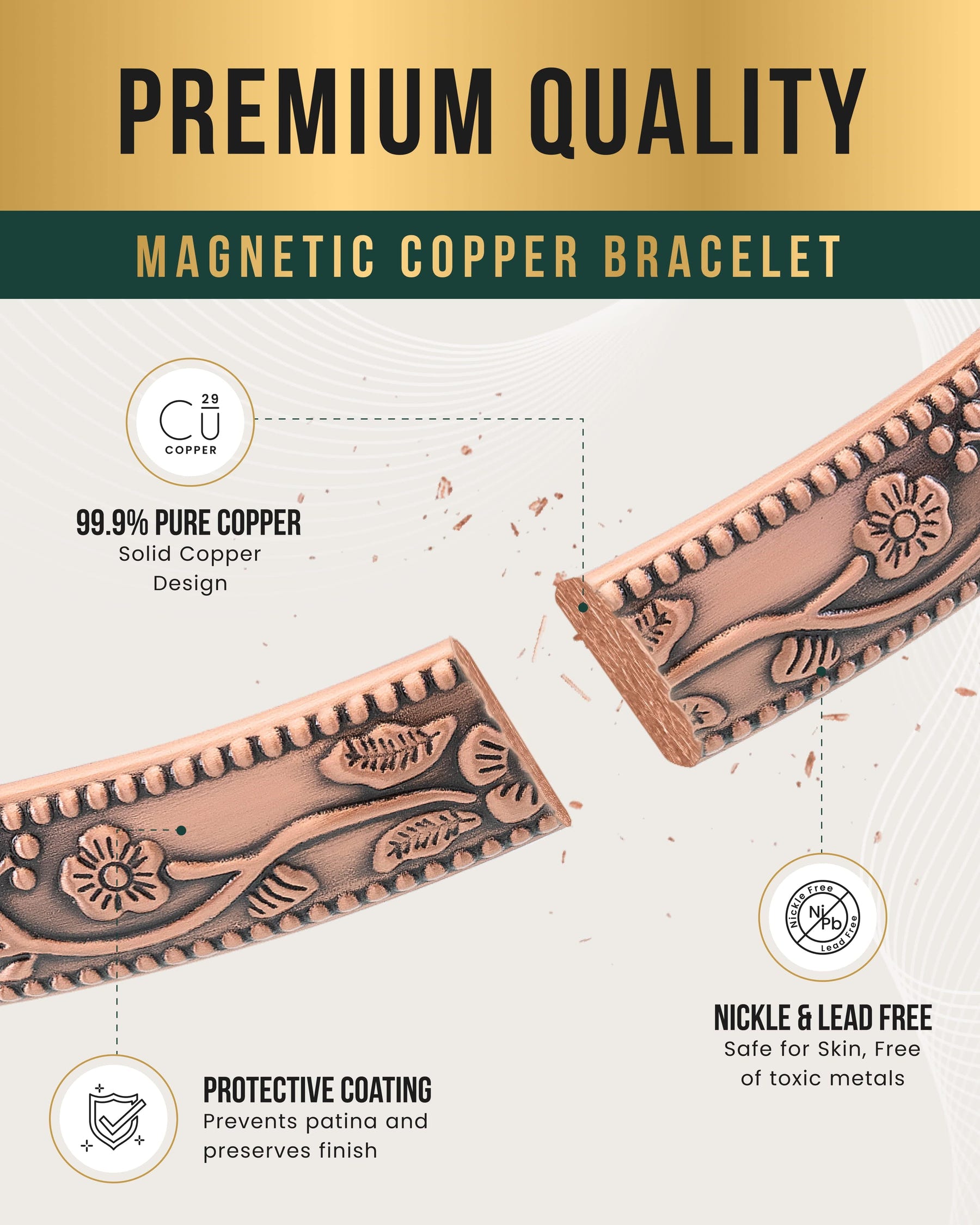 Magnetic Bracelet Women’s Floral Style Copper Magnetic Therapy Bracelet Bangle MagnetRX