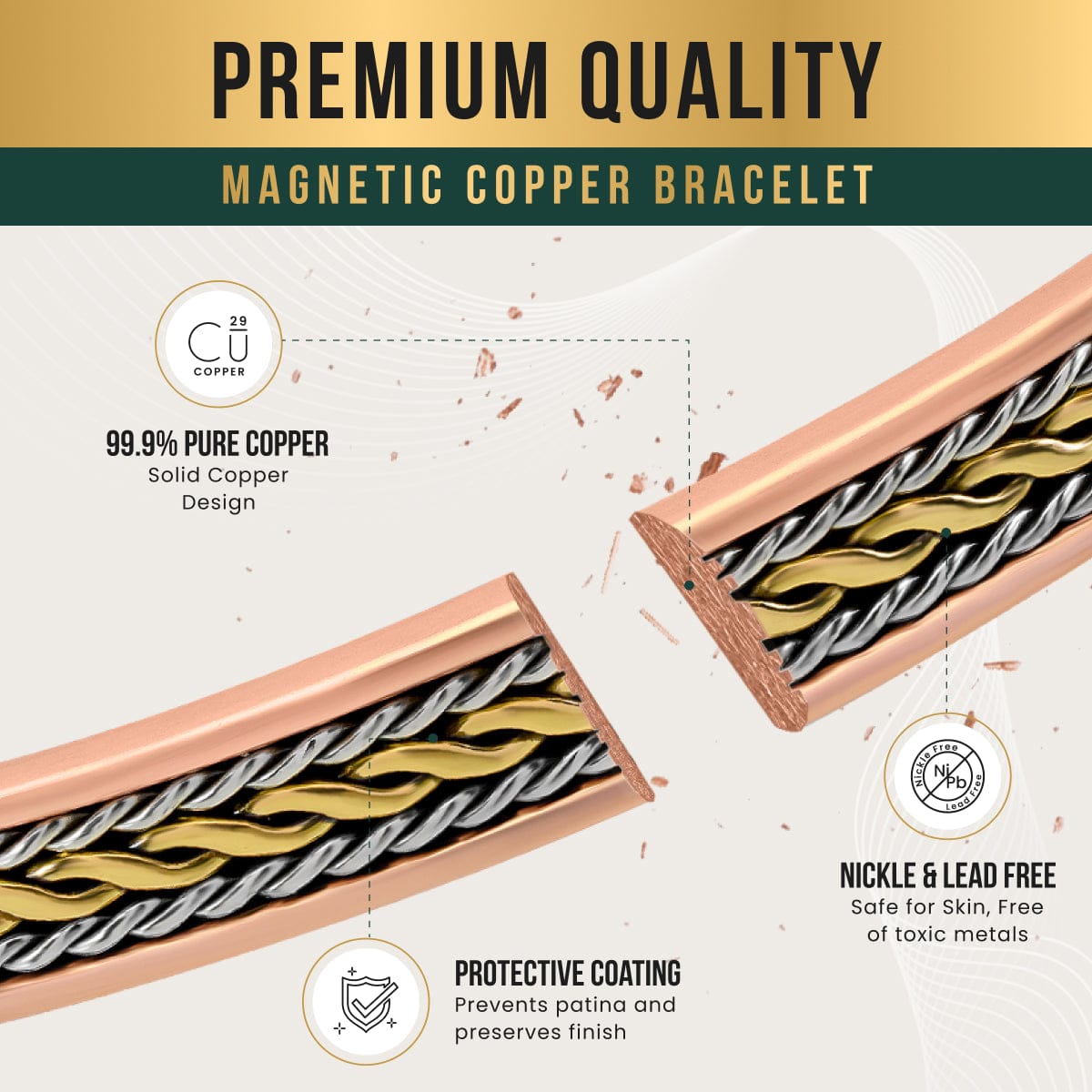 Magnetic Bracelet Women’s Inlay Silver & Gold Wire Copper Magnetic Therapy Bracelet Bangle MagnetRX