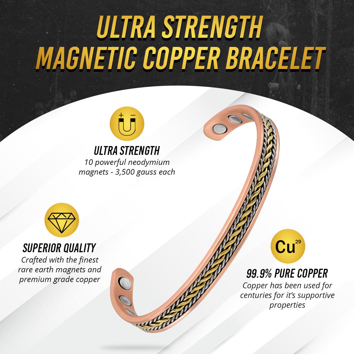 Magnetic Bracelet Women’s Inlay Silver & Gold wire Copper Magnetic Therapy Bracelet Bangle MagnetRX
