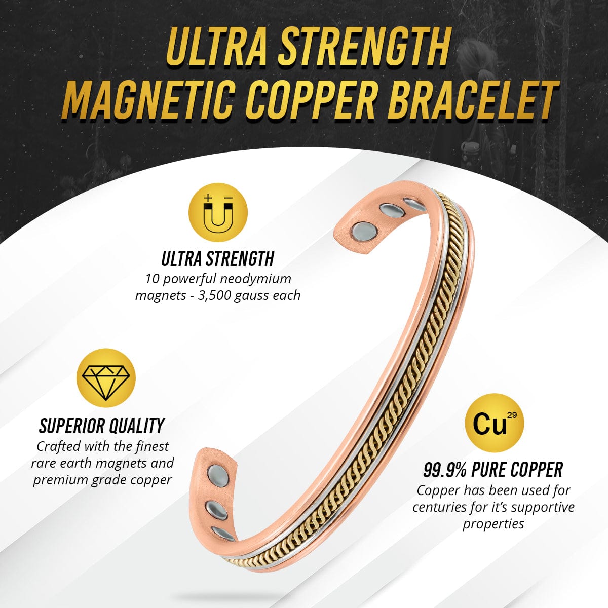Women’s Twisted Inlay Copper Magnetic Therapy Bracelet Bangle