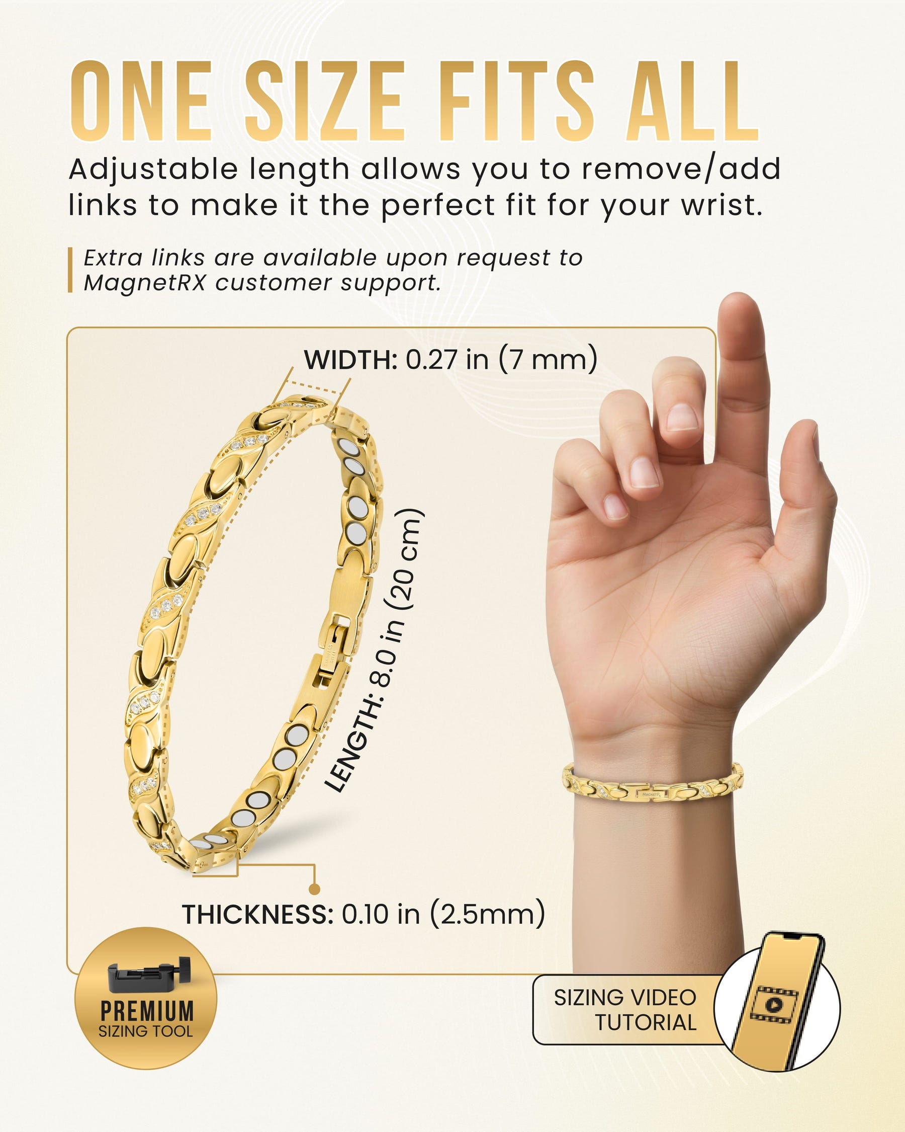 Magnetic Bracelet Women's Ultra Strength Magnetic Bracelet Crystal XO (Gold) MagnetRX