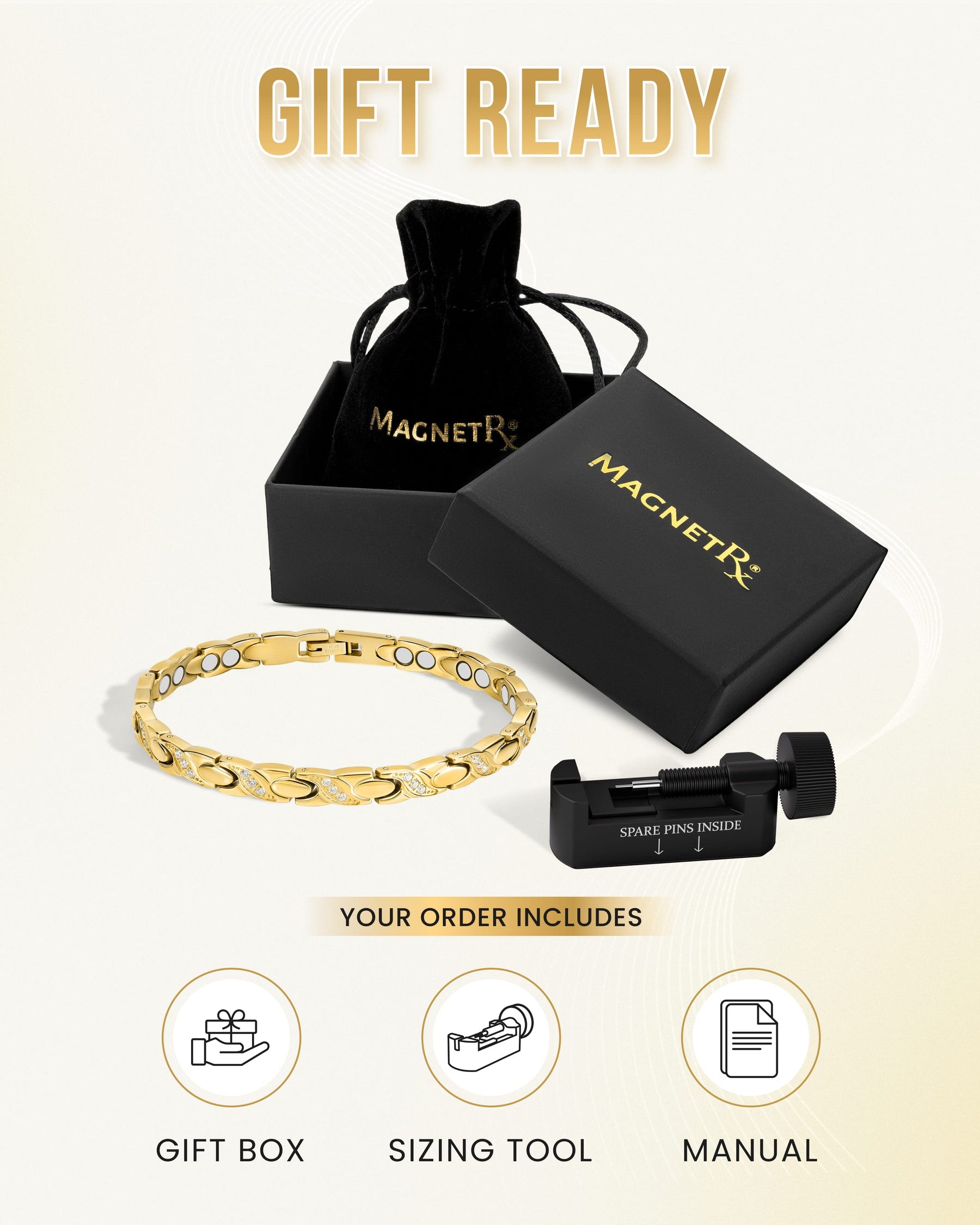 Magnetic Bracelet Women's Ultra Strength Magnetic Bracelet Crystal XO (Gold) MagnetRX