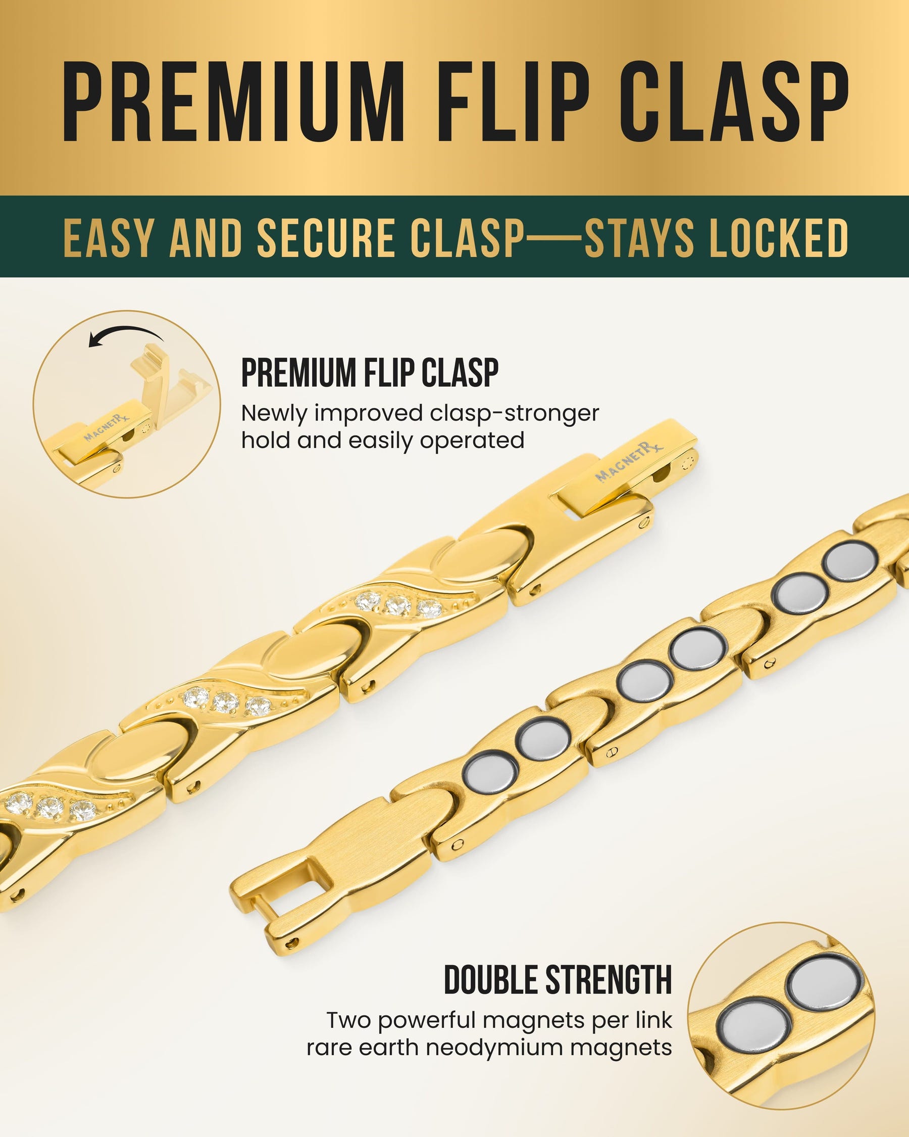 Magnetic Bracelet Women's Ultra Strength Magnetic Bracelet Crystal XO (Gold) MagnetRX