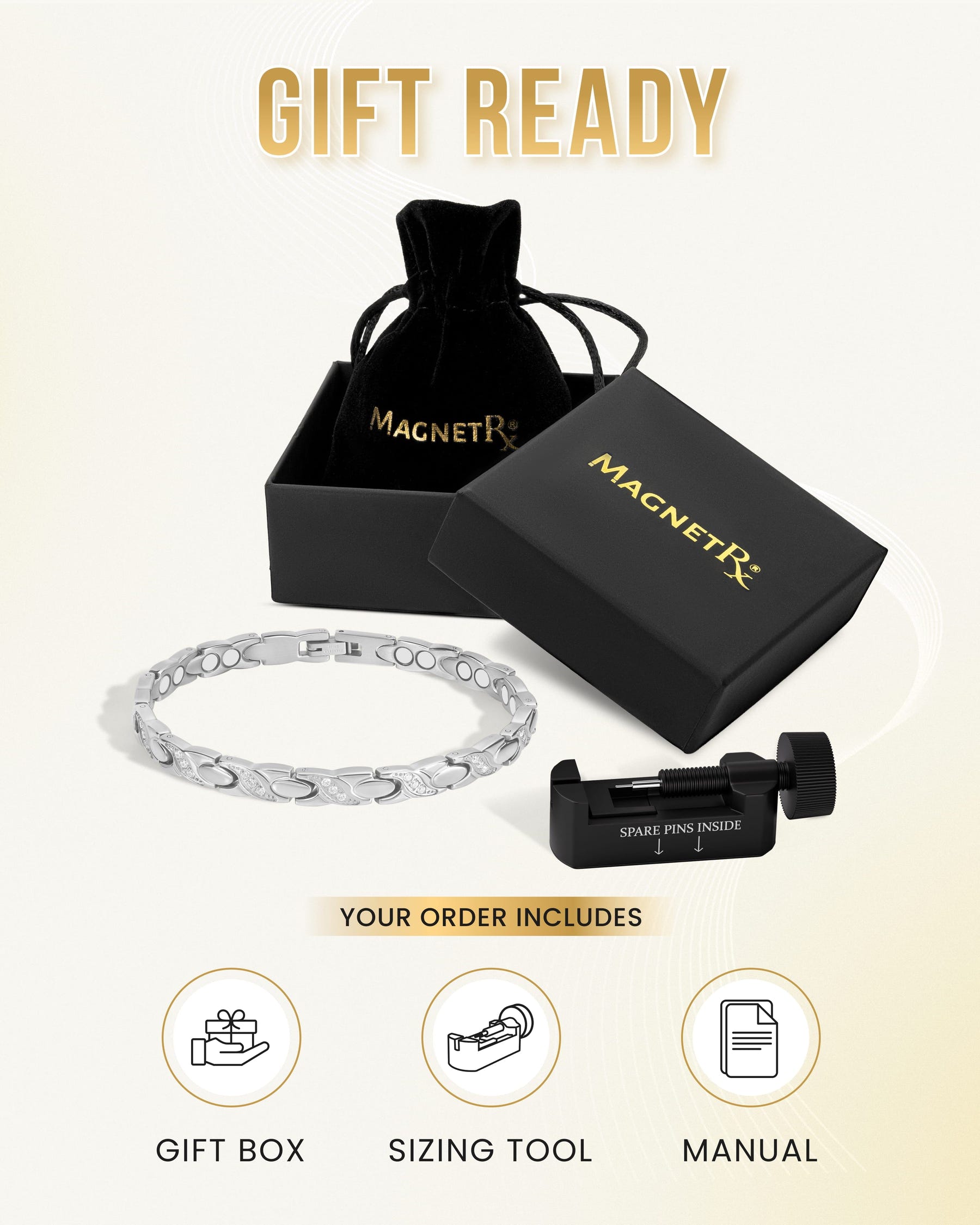 Magnetic Bracelet Women's Ultra Strength Magnetic Bracelet Crystal XO (Silver) MagnetRX