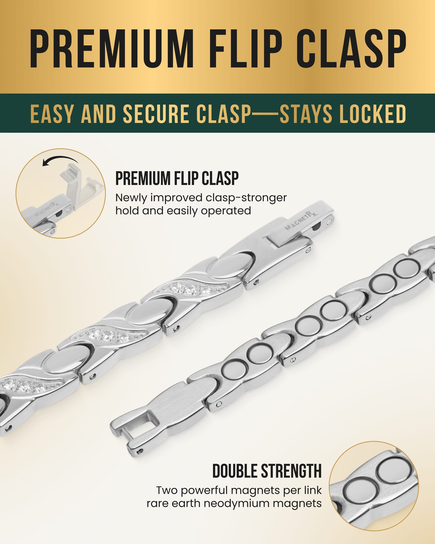 Magnetic Bracelet Women's Ultra Strength Magnetic Bracelet Crystal XO (Silver) MagnetRX