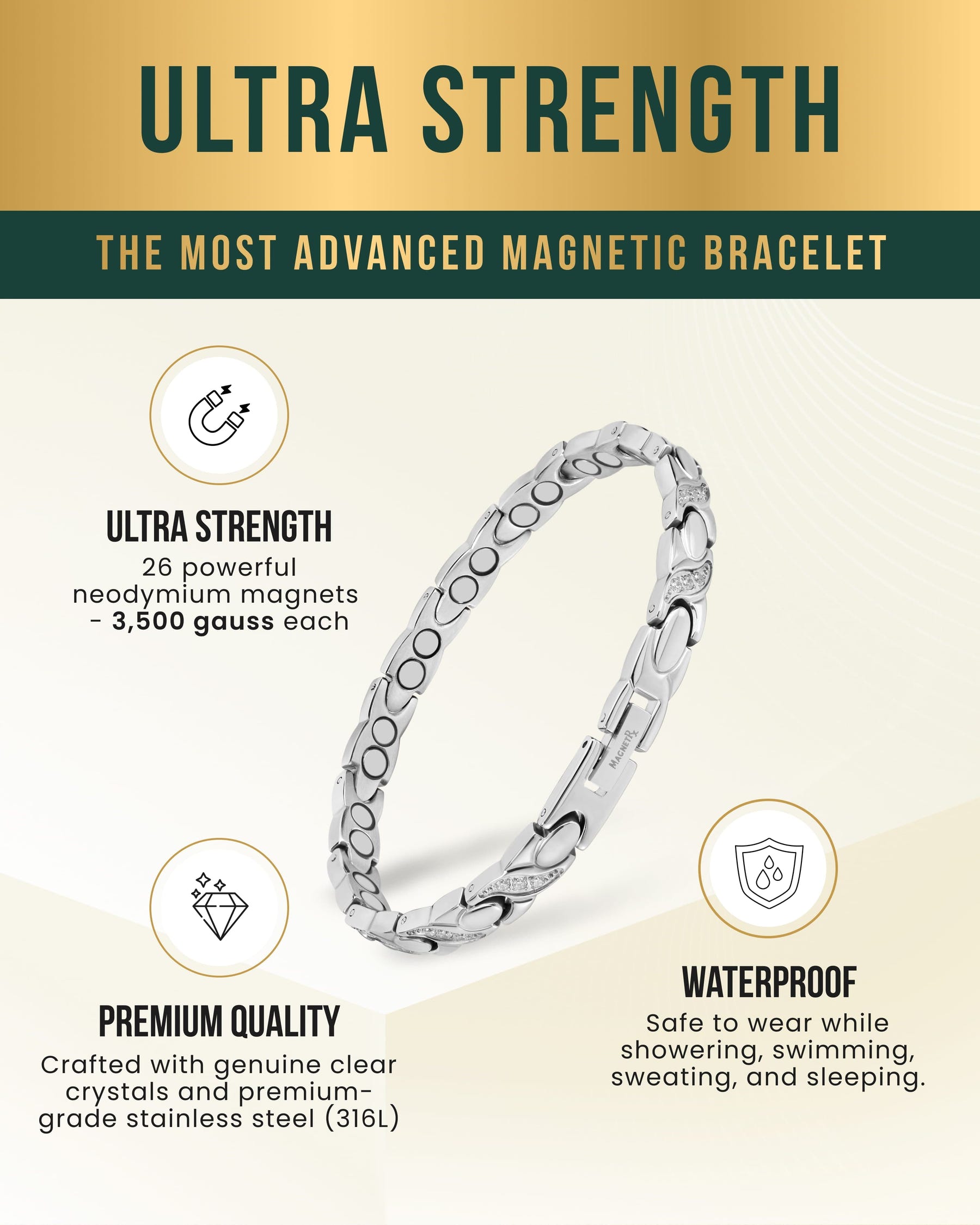 Magnetic Bracelet Women's Ultra Strength Magnetic Bracelet Crystal XO (Silver) MagnetRX