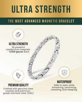 Magnetic Bracelet Women's Ultra Strength Magnetic Bracelet Crystal XO (Silver) MagnetRX