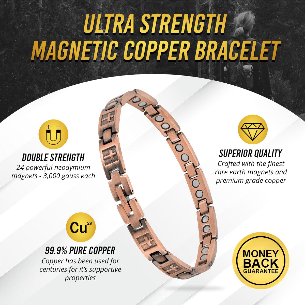 Magnetic Bracelet Women’s Ultra Strength Pure Copper Magnetic Bracelet (Cross) MagnetRX