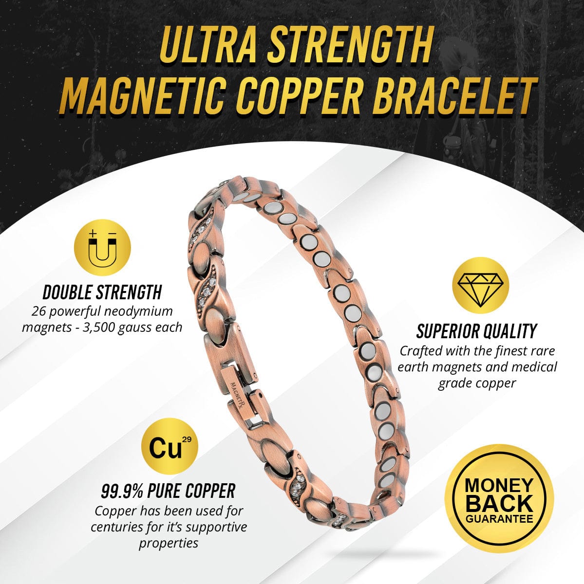 Magnetic Bracelet Women’s Ultra Strength Pure Copper Magnetic Bracelet (Crystal XO) MagnetRX